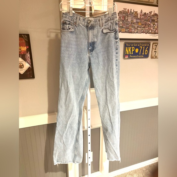 Zara Pants - Zara High Rise Straight Denim Jeans with Raw Hemline Size 4